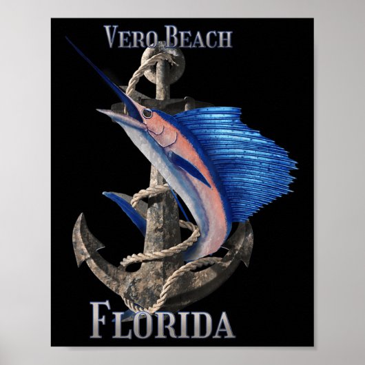 Poster Plage Vero Floride Espadon Marlin Pêche Océane (Devant)