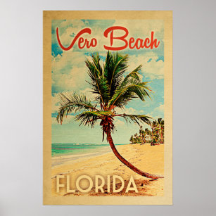 Poster Plage Vero Floride Palm Vintage Plage Arbre