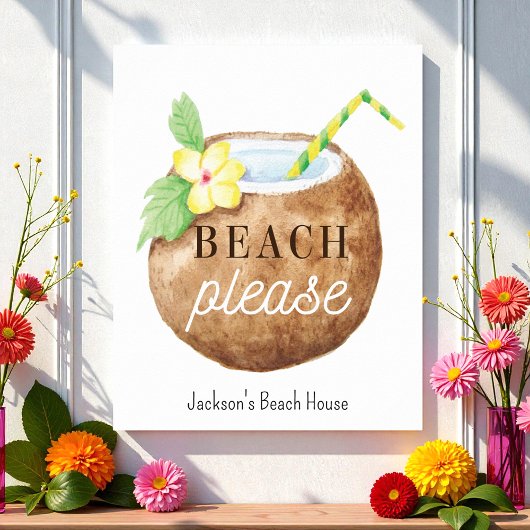 Poster Plage Veuillez Citer Brown Blanc Jaune