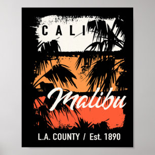 Poster Plage vintage de Malibu Californie Surf Cali Surfi