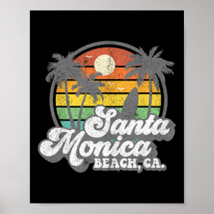 Poster Plage vintage de Santa Monica Californie Surf Surf