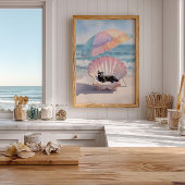 Poster Plage Whimsical Black Cat Imprimer : Chaise Seashe