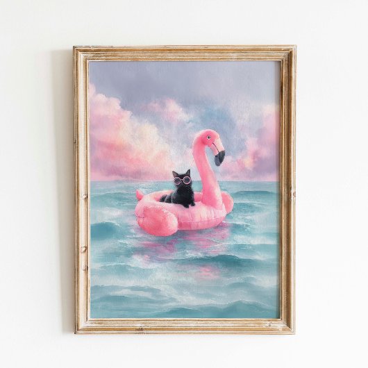 Poster Plage Whimsical Black Cat Imprimer : Flotte de Fla
