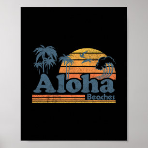 Poster Plages Aloha Hawaï Vintage Plage Surf Rétro H