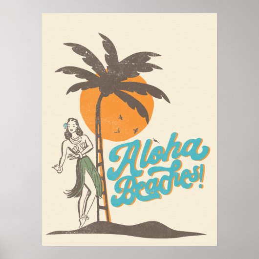 Poster Plages d'Aloha Hula Girl Hawaii Hawaii Retro Hawai (Devant)