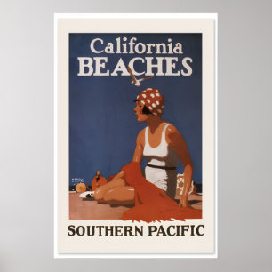 Poster Plages de Californie des années 1920 - Style de vo