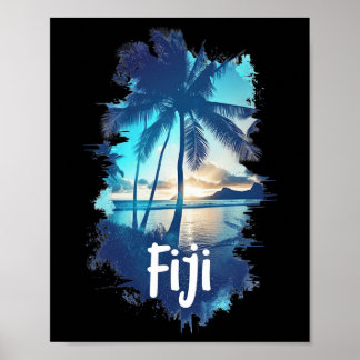 Poster Plages des palmiers de Fidji Coucher de soleil Sou