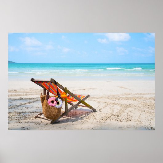 Poster Plages tropicales | Chaise de plage sur sable (Devant)