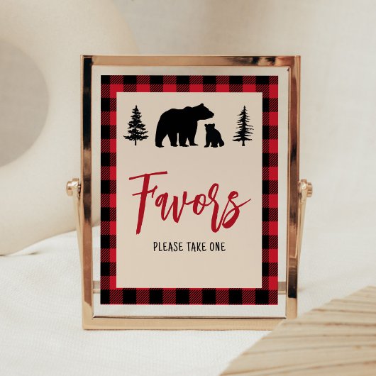 Poster Plaid Bear Cub Lumberjack Baby shower Faveurs
