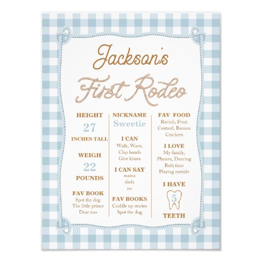 Poster Plaid Blue First Rodeo Milestone (Devant)