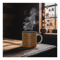 Plaid Coffee Mug Heritage Motif Automne Steam Art