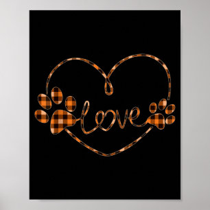 Poster Plaid Orange Noir Patte de Chien Cœur Amour Hallow