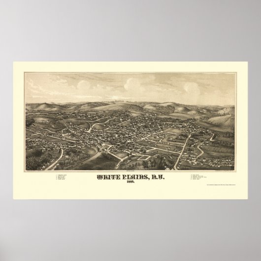 Poster Plaines blanches, NY Carte panoramique - 1887 (Devant)