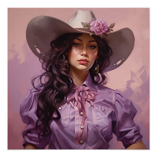 Poster Plaines violettes Pastel : Cowgirl Wall Art (Devant)