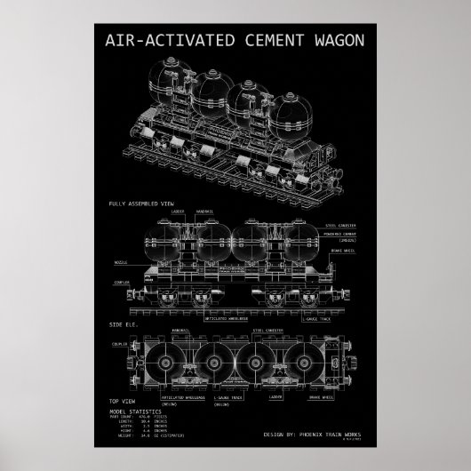 Poster Plan "Blueprint" du train à ciment activé par air (Devant)