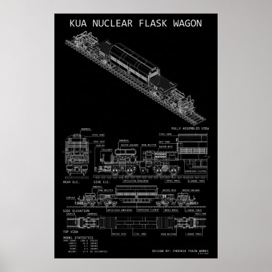 Poster Plan "Blueprint" du wagon de train à flasque nuclé (Devant)