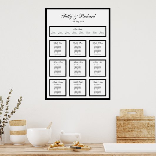 Poster Plan d'assise de table Mariage noir simple Imprime (Cuisine)