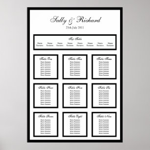 Poster Plan d'assise de table Mariage noir simple Imprime