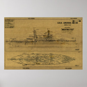 Poster Plan de 1934 de l'ARIZONA Battleship des États-Uni