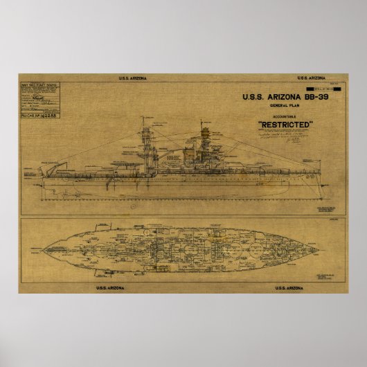 Poster Plan de 1934 de l'ARIZONA Battleship des États-Uni (Devant)