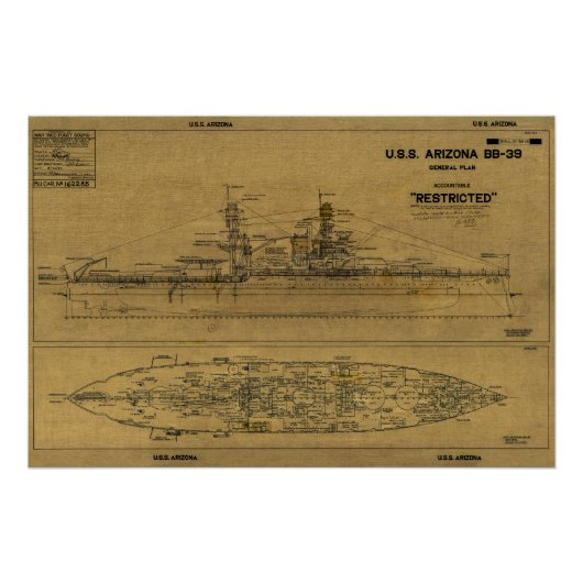 Poster Plan de 1934 de l'ARIZONA Battleship des États-Uni (Devant)