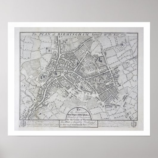 Poster Plan de Birmingham, 1731, publié 1789 (gravin (Devant)