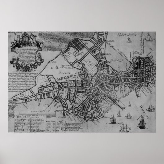 Poster Plan de Boston, Nouvelle-Angleterre, 1739 (Devant)