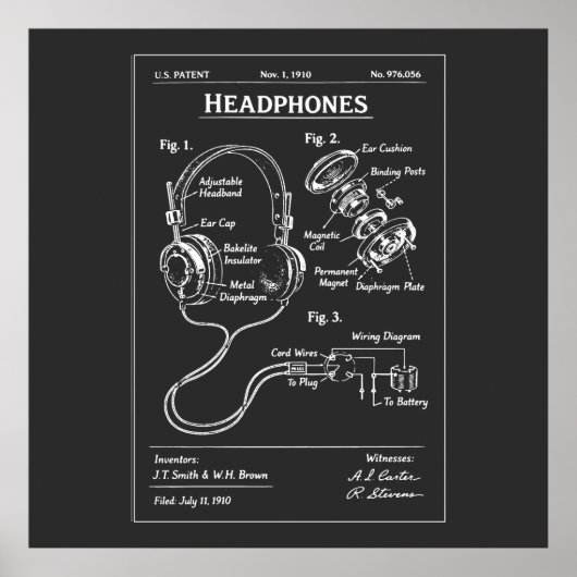 Poster Plan de brevet de casque audio (Devant)