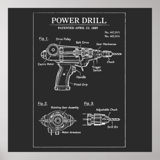 Poster Plan de brevet de perceuse électrique (Devant)