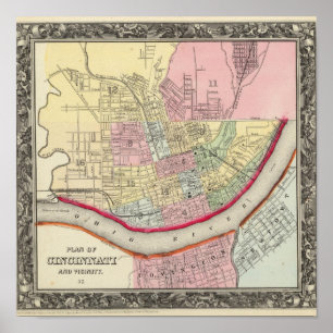 Poster Plan de Cincinnati et de proximité