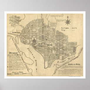 Poster Plan de la carte 1792 de Washington DC