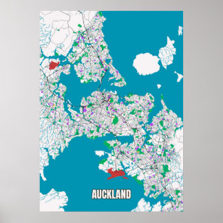 Poster Plan de la ville d'Auckland, Nouvelle-Zélande