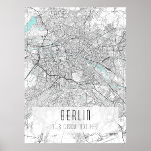Poster Plan de la ville de Berlin, noir, blanc et bleu