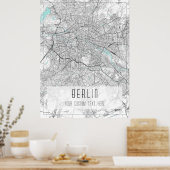 Poster Plan de la ville de Berlin, noir, blanc et bleu (Cuisine)