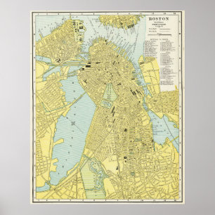 Poster Plan de la ville de Boston édition vintage 1899