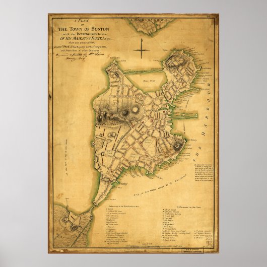 Poster Plan de la ville de Boston Map (1775) (Devant)
