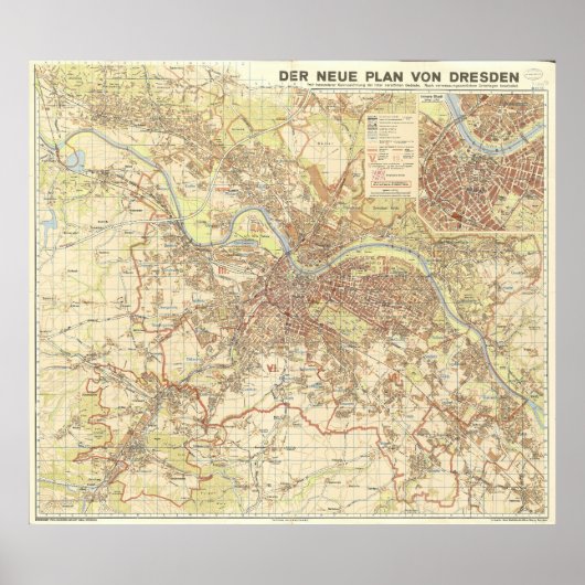 Poster Plan de la ville de Dresde 1947, conception urbain (Devant)