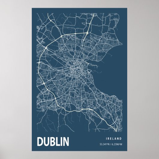 Poster Plan de la ville de Dublin Irlande Ligne Art Blue  (Devant)