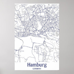 Poster Plan de la ville de Hambourg Allemagne