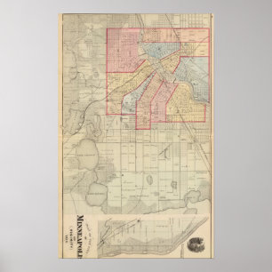 Poster Plan de la Ville de Minneapolis et de sa Proximité