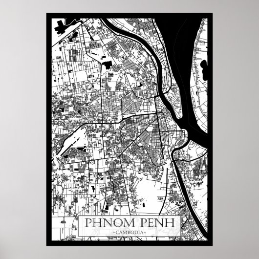 Poster Plan de la ville de Phnom Penh Cambodge (Devant)