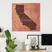 Poster Plan de l'état de Californie - Word Map sur Toile (Bureau à domicile)
