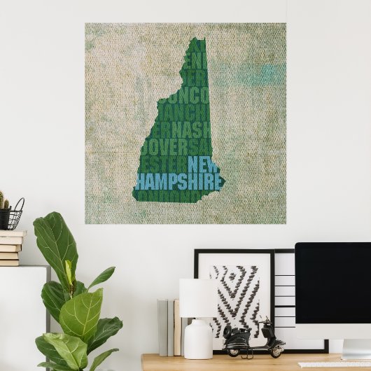 Poster Plan de l'état du New Hampshire sur toile (Bureau à domicile)