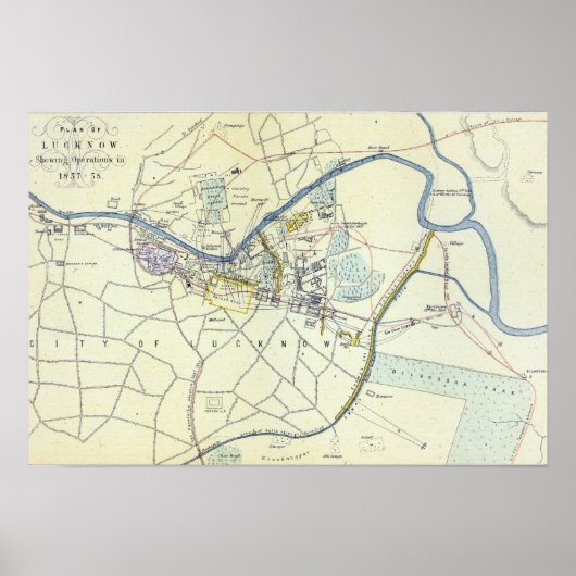 Poster Plan de Lucknow montrant les opérations (Devant)