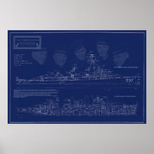 Poster Plan de l'USS The Sullivans DD-537 (Devant)