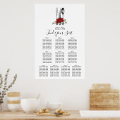 Poster plan de mariage à fleurs de roses rouges (Cuisine)