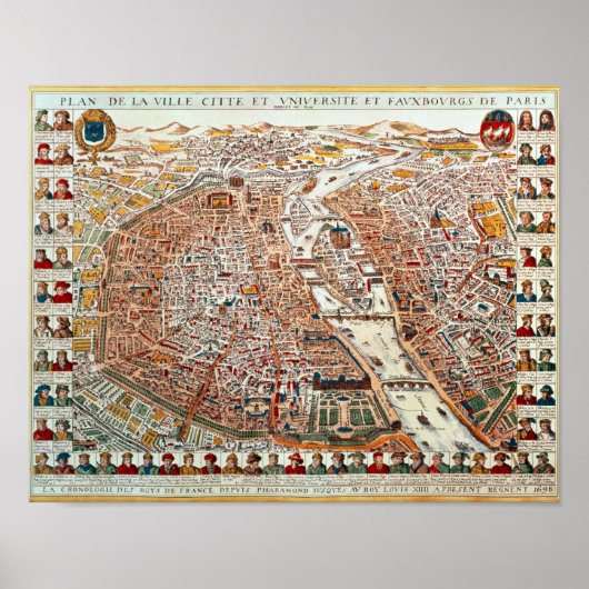 Poster Plan de Paris bordé par une chronologie (Devant)