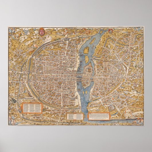 Poster Plan de Paris par Truschet et Hoyau Circa 1550 (Devant)