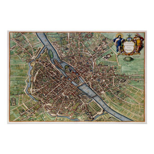 Poster plan de Paris ville ancienne