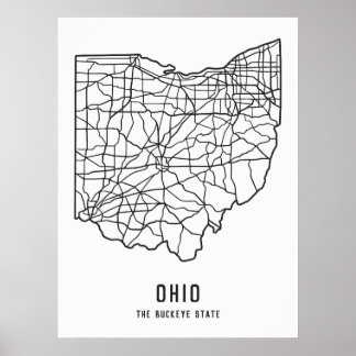 Poster Plan de route de l'État des États-Unis de l'Ohio -